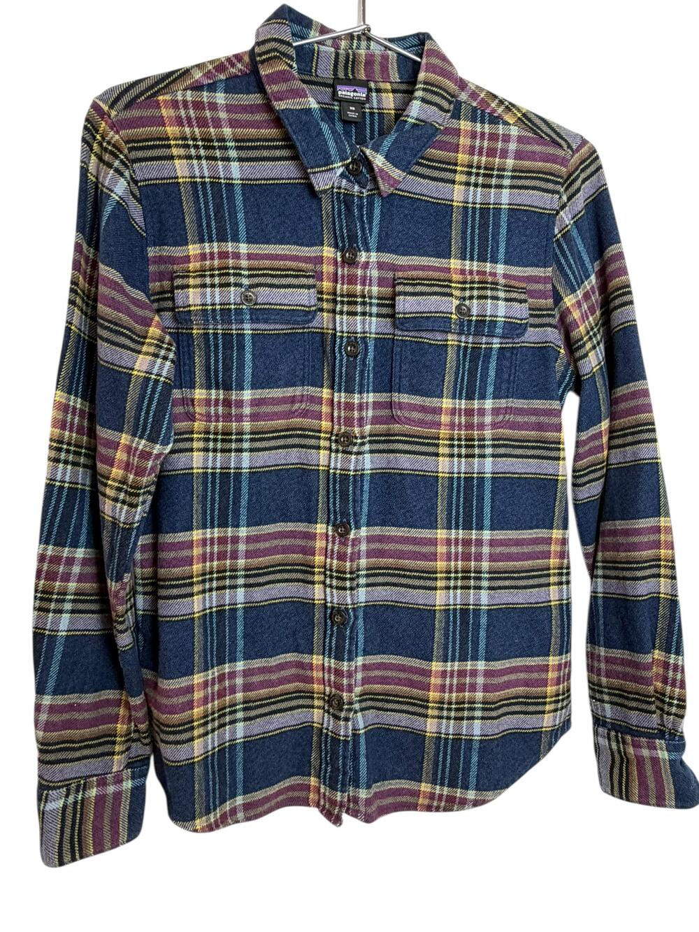Patagonia Shirt Women XS Blue Plaid Organic Cotton Flannel Button Front Casual